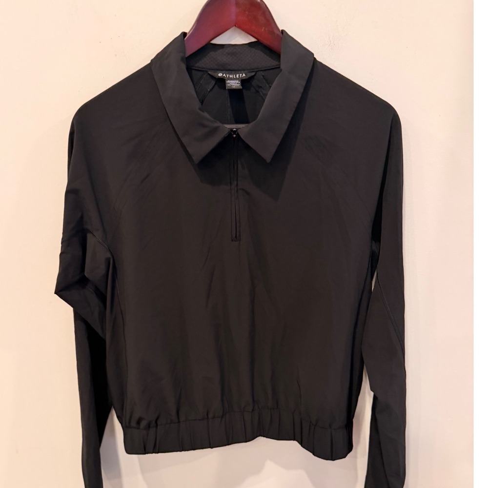 Athleta Cropped Half Zip Pullover Womens M Black Travel Golf Lightweight SP23